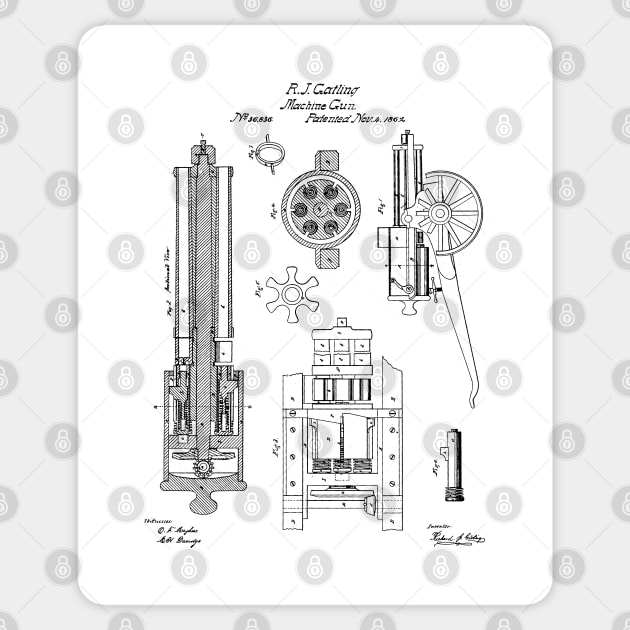 Gatling Machine Gun Patent - Gun Lover Gun Shop Art - White Sticker by patentpress